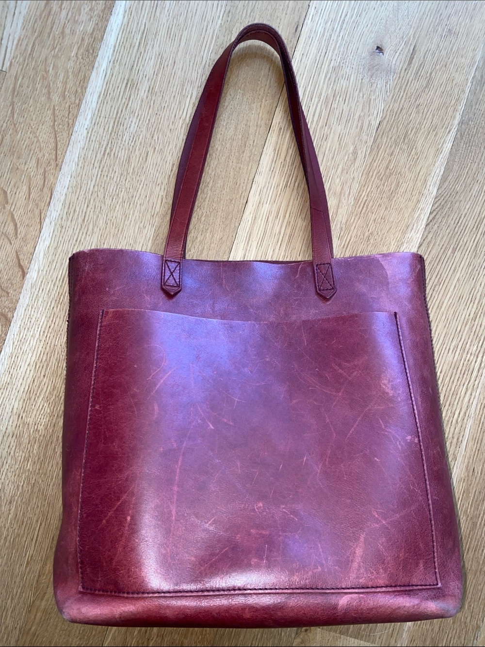 Madewell Essential Leather Tote Bucket Bag Handbag Totebag Mahogany 12”x13.5” - Picture 5 of 16